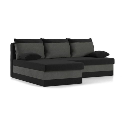 DELI canapea colțar extensibil, țesătură normală, umplere spumă, stânga, culoare - negru / gri