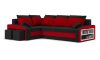 GRANDE canapea colțar extensibil cu raft și 2 tabureți, țesătură PRO, cu arcuri bonell, dreapta, raft pe stânga, stocare taburet pe dreapta, negru / roșu