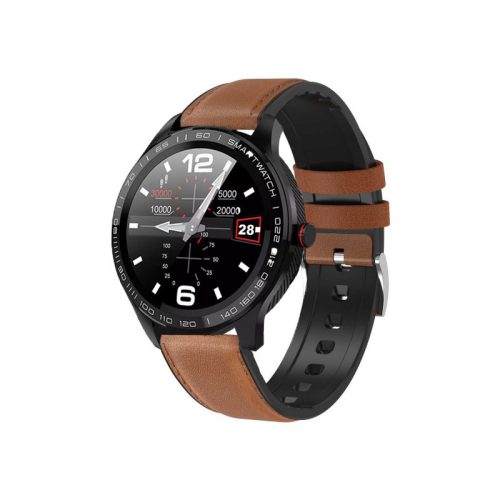 Safako SWP51 ceas inteligent, negru - curea silicon cu înveliș din piele maro